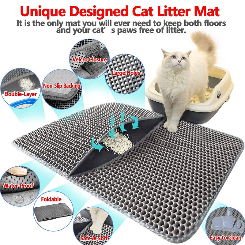 AidSci Improved 70 x 55CM Litter Box Mat | Cat litter mat, litter catcher rug for cat toilet Waterproof Urine Proof Easy Cleaning Double Layer Design Underlay - Cat Mat - PawsPlanet Australia