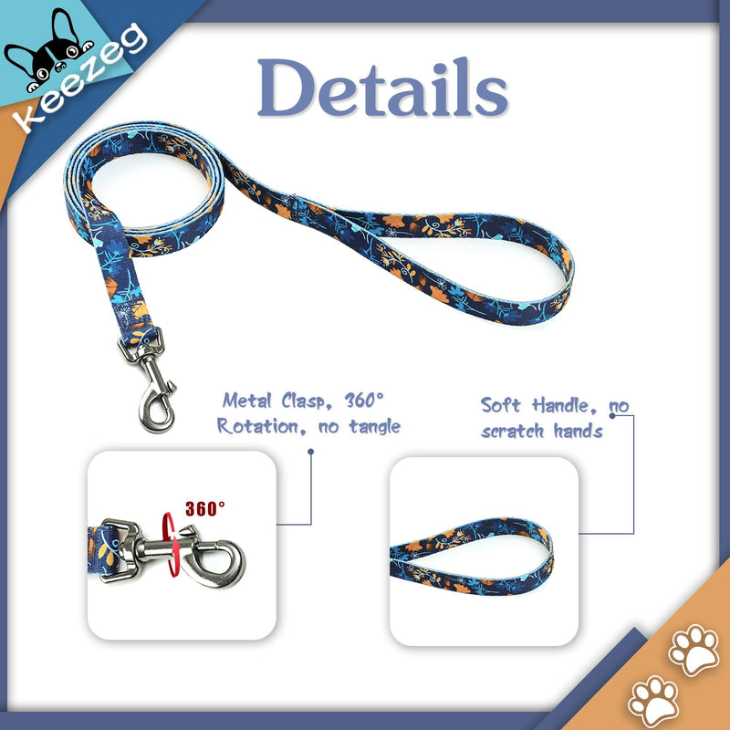 keezeg Dog Collar and Leash Set, Dog Collar for Small Medium Large Dogs and Cats，Cute Floral Print Dog Collar for Girls and Boys, Spring & Summer Themed Pattern, Dark Blue (XS) XS: 0.4" Wide for 6.7"-9.8" Neck, 5ft Leash - PawsPlanet Australia