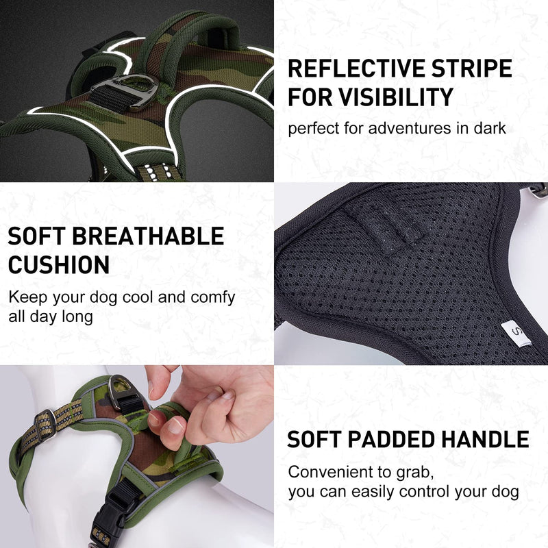 Dog Harness No Pull for Large Medium Dogs, Adjustable Reflective Harness Dog Harness Escape proof Lightweight Breathable Pet Vest Harness medium large dog for Walking Training Camo Green L - PawsPlanet Australia