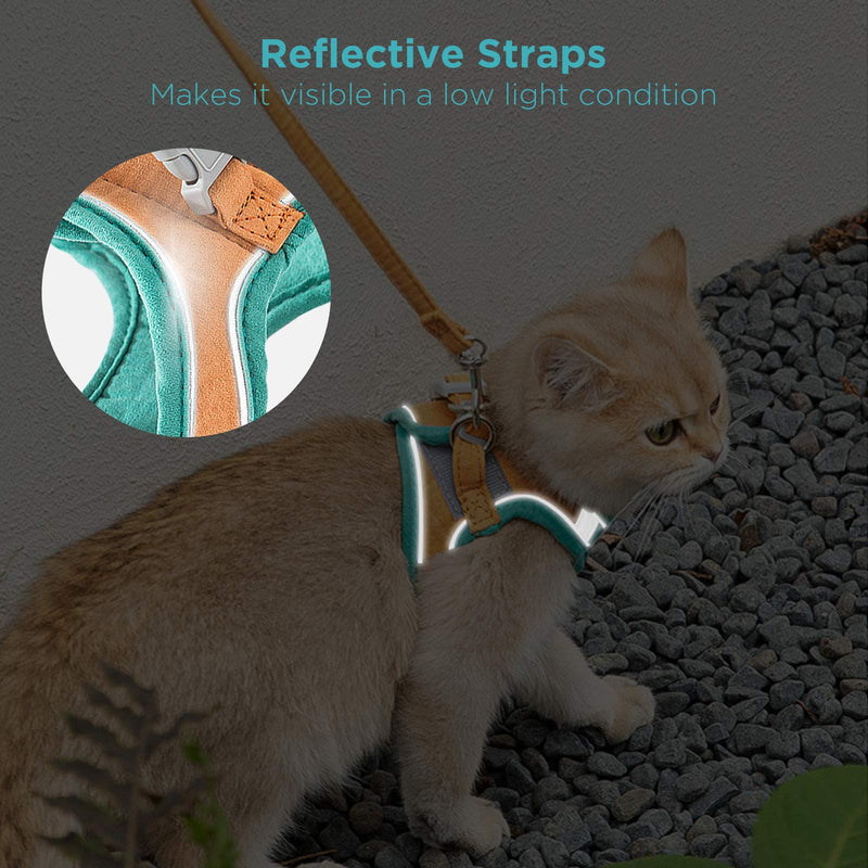 GeeRic Cat Harness and Leas, Escape Proof Cat Kitten Harness Reflective Soft Cat Walking Jacket with Leash for Pet Puppy Kitten Indoor Outdoor Walking Green Medium - PawsPlanet Australia