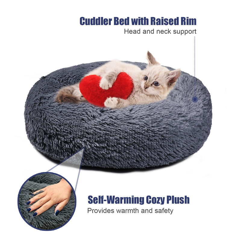 Aurako Pet Bed Dog Bed Pad Cat Round Cushion Comfortable Pillow Ultra Soft Plush Donut Sofa Machine Washable Mat with Waterproof and Anti-Slip Bottom Pet Cuddle Beds for Jumbo Large Medium Dogs Cats 15''×15’‘ Dark Gray - PawsPlanet Australia