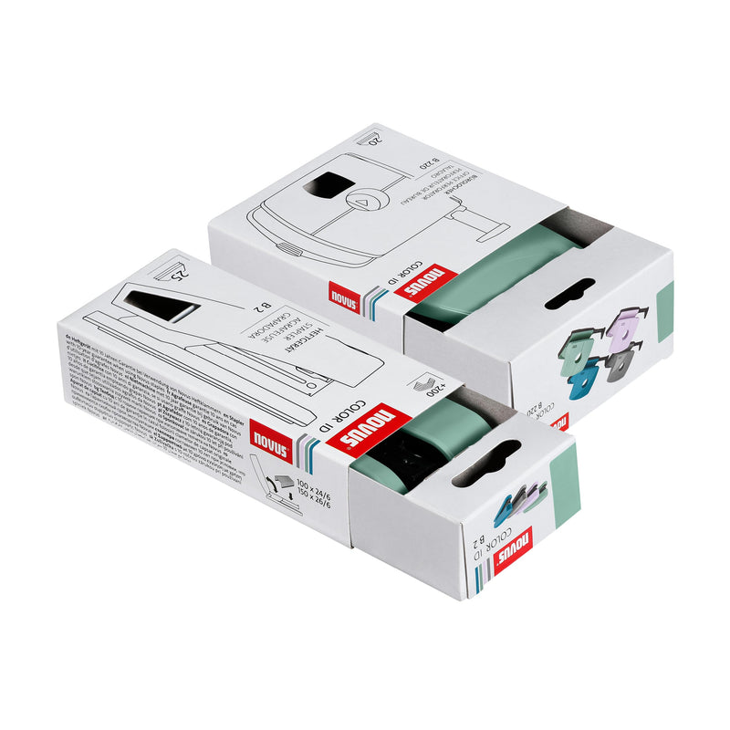 Novus ColorID desk set in mellow mint, stapler B2 stapling capacity 25 sheets & hole punch B220 punching capacity 20 sheets - PawsPlanet Australia