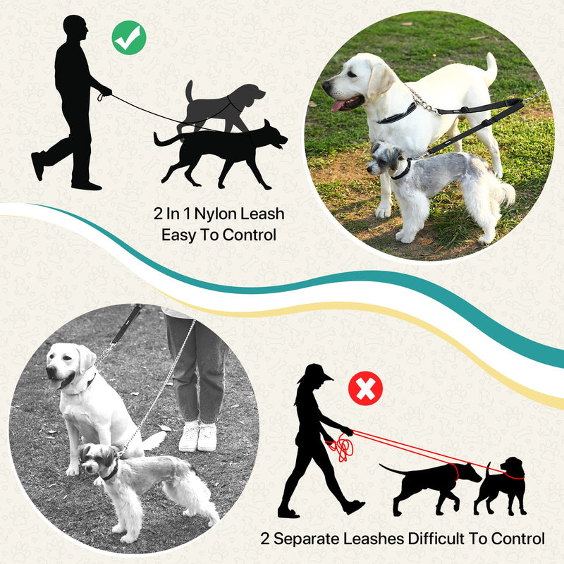 HAPPY HACHI Adjustable Double Dog Leash Coupler No Tangle Nylon Twin 2 Pet Trainer Leash Splitter S 33-50cm Black - PawsPlanet Australia
