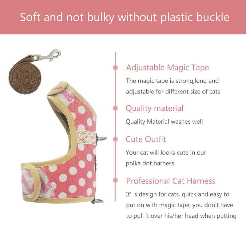 [Australia] - Escape Proof Cat Harness with Leash, Adjustable Cat Walking Jackets, Padded Cat Vest XS 1-3LBS Polka dot pink 