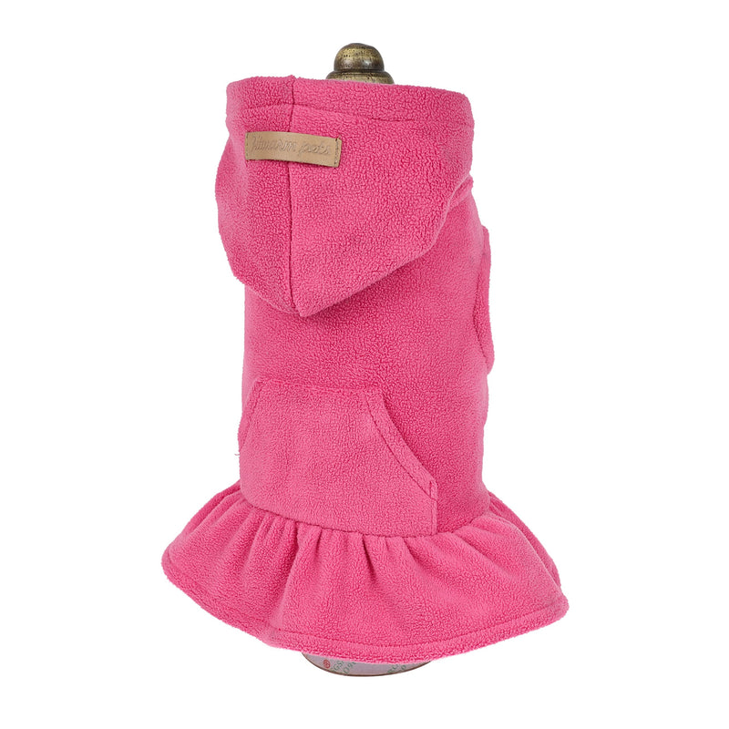 Fitwarm Soft Fleece Girl Dog Hoodie Dress Puppy Hooded Coat Thermal Outfit Doggie Vest Sweater Pet Winter Clothes Cat Jackets XS Pink - PawsPlanet Australia