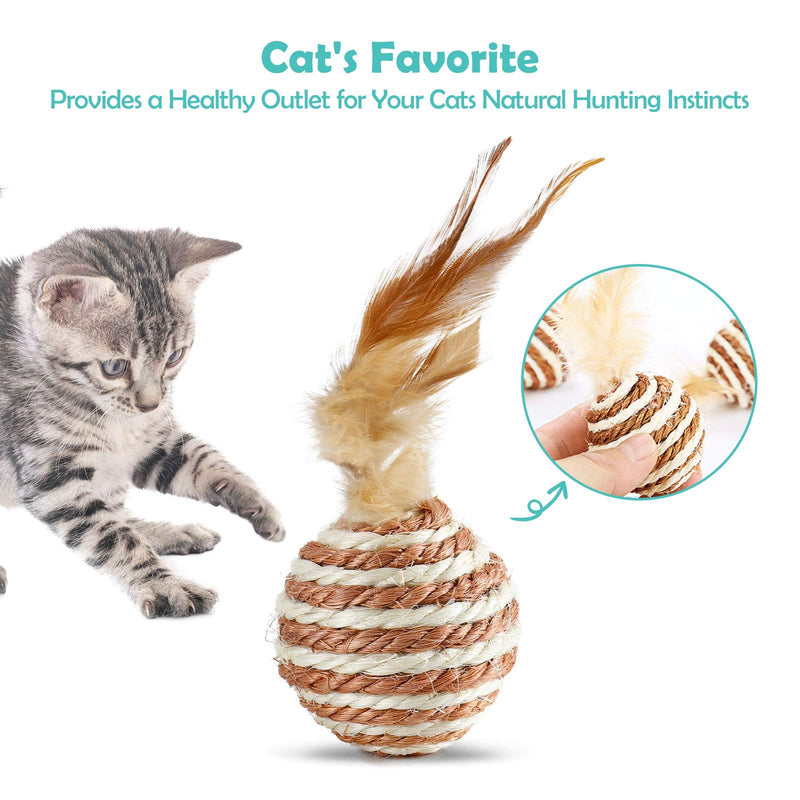 PETTOM 6 Pcs Cat Toy Sisal Balls Colorful Interactive Cat Toy Mice with Feathers Small Kitten Scratching Rolling Balls - PawsPlanet Australia