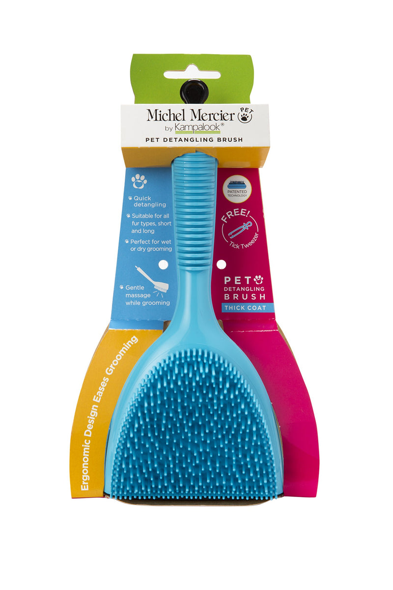 [Australia] - Michel Mercier Detangling Brush for Pet - Pet Brush for Grooming and Deshedding Dogs and Cats - Free Tick Remover Tool Included t (Thick Coat) Thick Coat 