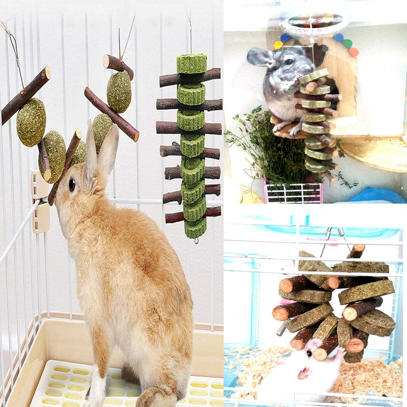 Bunny Chew Toys, 2PCS Rabbit Hamster Chew Toys with Apple Wood Sticks Natural Grass Cake and Grass Ball, Teeth Grinding Toy for Bunny Hamster Parrot Chinchillas Guinea Pig Gerbils Rats Chewing Playing - PawsPlanet Australia