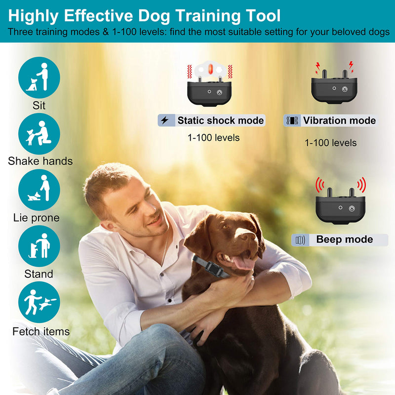 [Australia] - BESTHING Dog Training Collar - Rechargeable Dog Shock Collar 3 Training Modes, Beep, Vibration and Shock, 100% Waterproof, Up to 1000Ft Remote Range Dog Training Set 