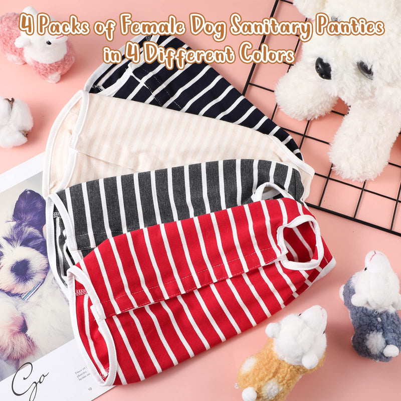 4 Pack Female Dog Physiological Pants Stripe Style Pet Sanitary Panties Breathable Cotton Puppy Menstrual Diaper for Girl Female Dog Menstruation and Avoid Harassment (Size M) Size M - PawsPlanet Australia