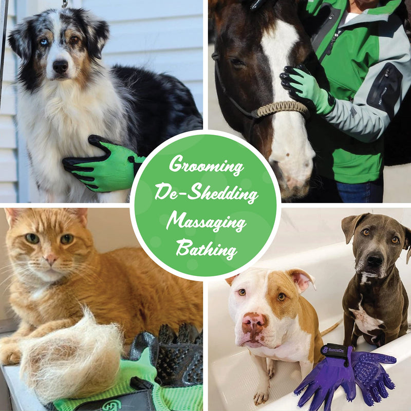 Handson Pet Grooming Gloves - #1 Ranked, Award Winning Shedding, Bathing, Hair Remover Gloves for Cats, Dogs, and Horses (Mono-Green, Small) S Mono-Green - PawsPlanet Australia