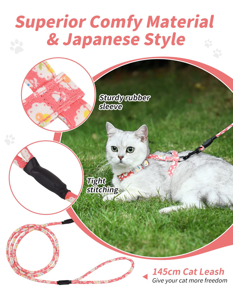 HAPPY HACHI Adjustable Soft Cat Harness Nylon Strap Safety Leash Prevent Escape for Cat Rabbit Ferret and Other Small Pet Animals (S, Pink) S - PawsPlanet Australia