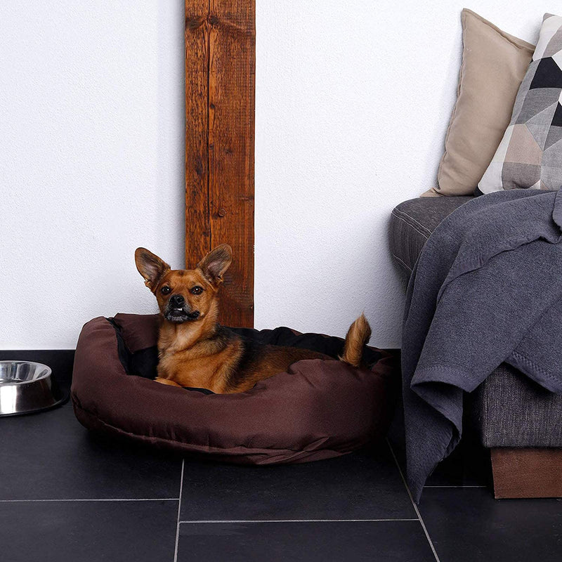 dibea Warm Basket Tearproof/Waterproof Cushion Dog/Cat Bed with Pillow, 65 x 50 x 20 cm, Black/Brown black / brown 65x50x20 cm - PawsPlanet Australia