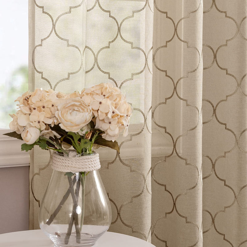 Tile Sheer Curtains for Bedroom Geometry Lattice Embroidery Voile Sheer Curtains for Living Room Quatrefoil Window Treatment Set 63 inches Long Taupe W55 x L63 #Taupe - PawsPlanet Australia