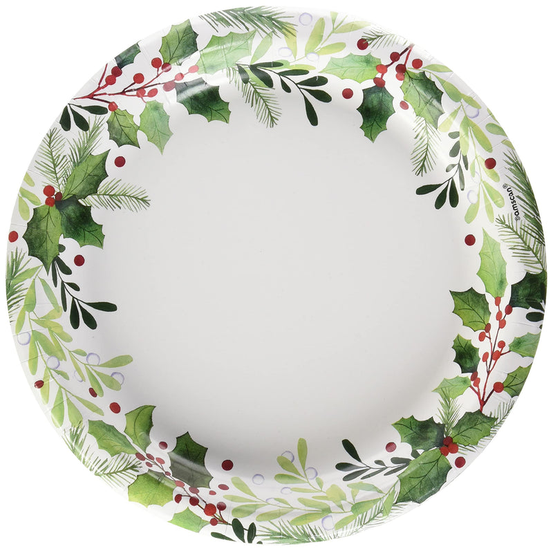 Holly Leaves Christmas Round Plates, 10" - 40 Pcs. - PawsPlanet Australia