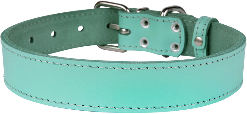 [Australia] - BRONZEDOG Handmade Genuine Leather Dog Collar, Puppy Leather Collar for Dogs, Small Medium Large, Pink Red Blue Green Turquoise White Yellow Neck Size 13" - 15" 