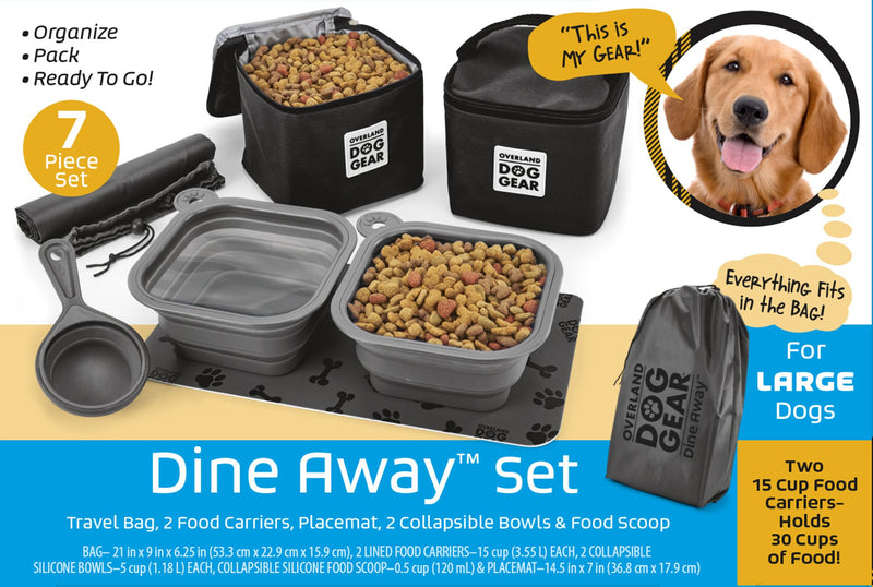 [Australia] - Overland Dog Gear, Dog Travel Bag, Dine Away Bag, Includes Lined Food Carriers and 2 Collapsible Dog Bowl, Collapsible Scooper and Placemat (Various Sizes and Colors) Med/Large Dog Black 