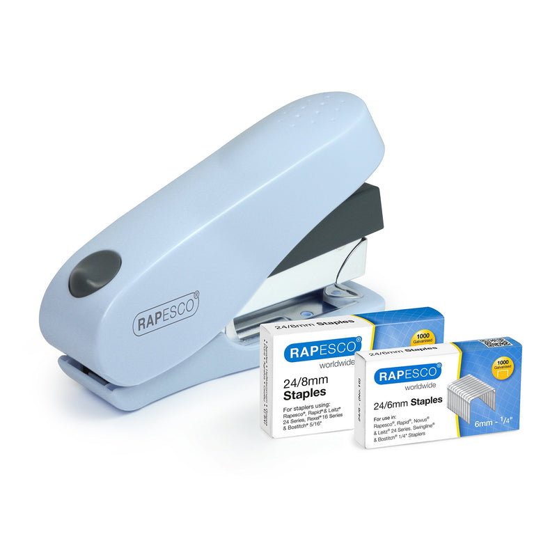 Rapesco 1469 Luna Less Effort Stapler with 2000 Staples, 50 Sheet Capacity, Light Blue Light Blue Luna Set - PawsPlanet Australia