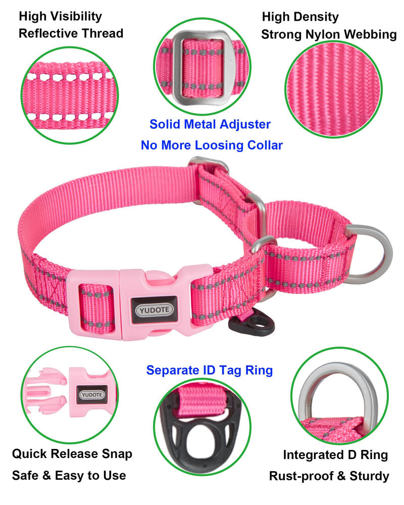 YUDOTE Reflective Martingale Dog Collars, Escape-Proof Anti-Pull Training Collar with Safety Quick Release for Narrow Head Dogs Make Walking Easier, Small, Hot Pink S (Pack of 1) Hot Pink - PawsPlanet Australia