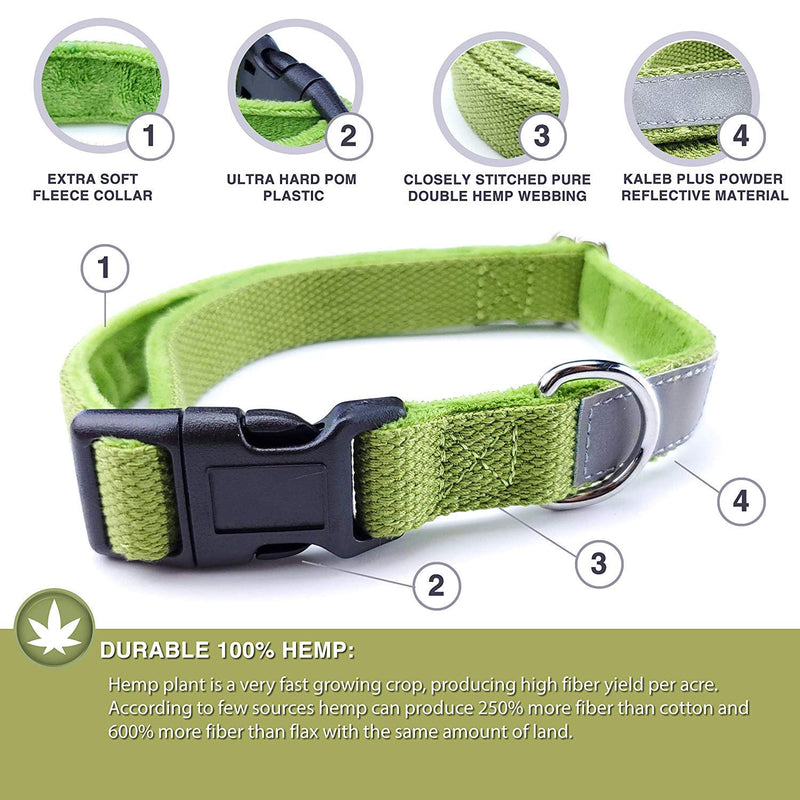 [Australia] - Petfino Natural Hemp Dog Collar (Leash Sold Separately) Fleece-Lined Collar with Reflective Safety Strip Soft and Strong for Small to Large Dogs/Pets Pure Red 