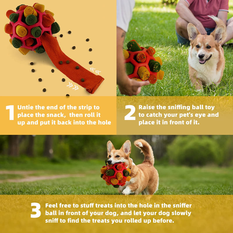 Tesytto Sniffing Ball for Dogs Interactive Dog Toy Encourage Natural Food Ability Slow Food Training Bite Resistant Puppy Play Portable Dog Intelligence Toy (Autumn Red) Autumn Red - PawsPlanet Australia