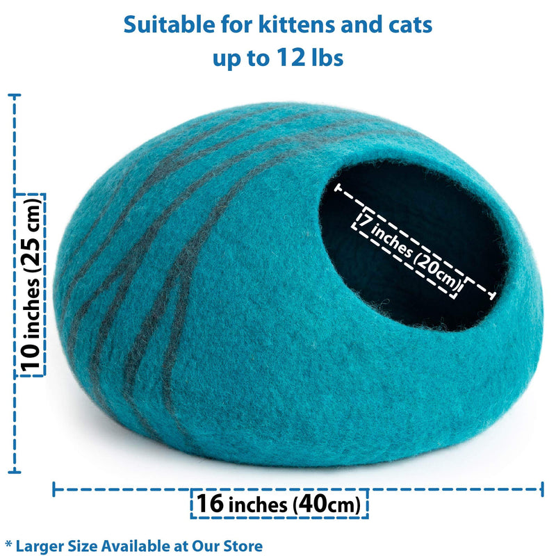 MEOWFIA Premium Felt Cat Bed Cave (Medium) - Handmade 100% Merino Wool Bed for Cats and Kittens (Aqua/Medium) Aquamarine - PawsPlanet Australia