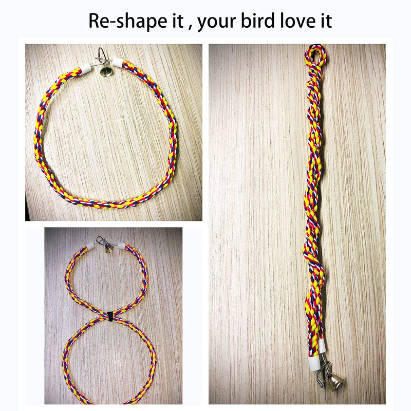 OSWINMART 2Pcs 63'Bird Rope Perches Birdcage Swing Toys 100% Cotton No Smell Peck/Chewing with Bell Climbing Standing Bungee Bird Toys for Small to Regular Size Parrot Cockatiel Birds 43'x2pcs - PawsPlanet Australia