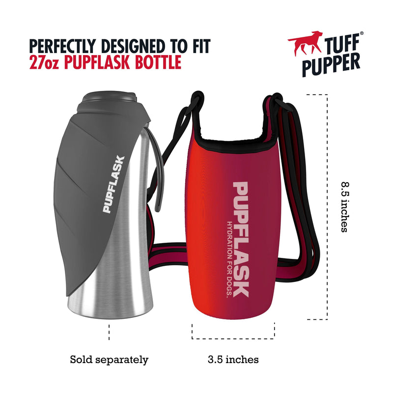 Tuff Pupper PupFlask Insulated Neoprene Dog Water Bottle Holder Sling with Wide Adjustable Shoulder Strap, Great for Travel, Walking, Hiking, Portable Pet Water Bottle Holder 27 OZ Crimson Red - PawsPlanet Australia