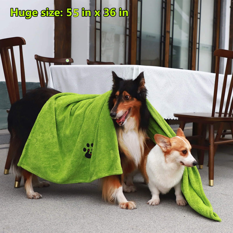 Dogvingpk Dog Towel Super Absorbent Extra Large Soft Microfiber Luxury Dog Towels for Drying Dogs Pet Bath Swimming Grooming Green - PawsPlanet Australia