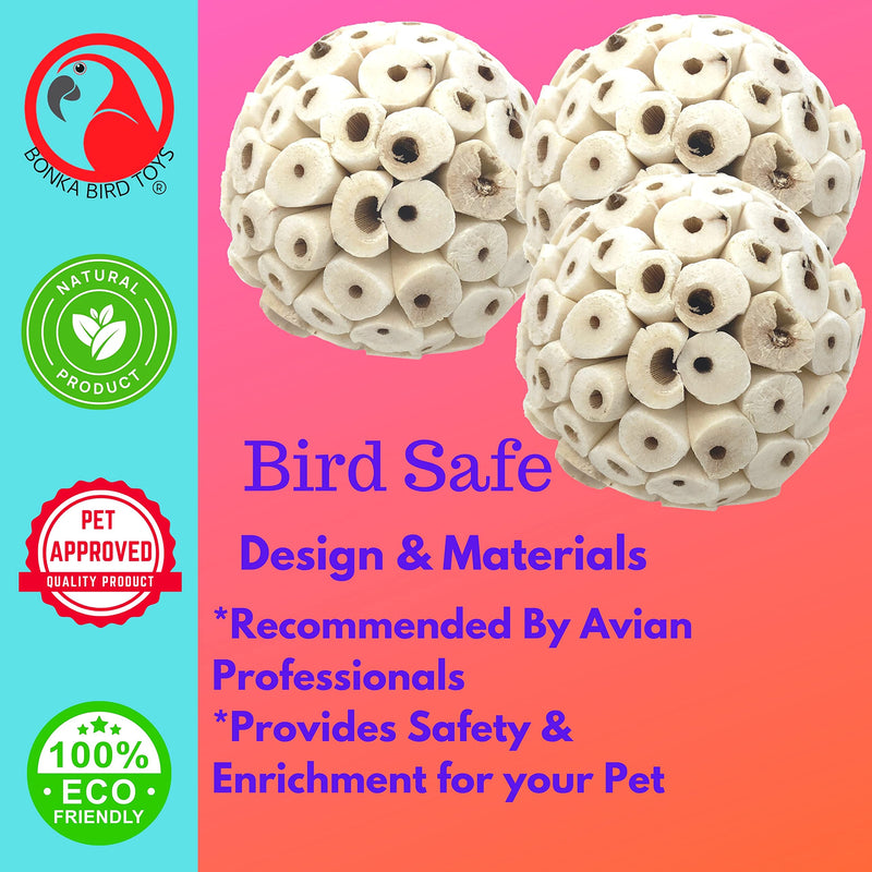 Bonka Bird Toys Natural Sola Ball Soft Chew Shred Foraging Parrot Amazon, Cockatiel, Conure, Quaker, Caique, Eclectus, Budgie, Parakeet, Rabbits, Guinea Pigs, Chinchilla, Bunny. Pack (3) - PawsPlanet Australia