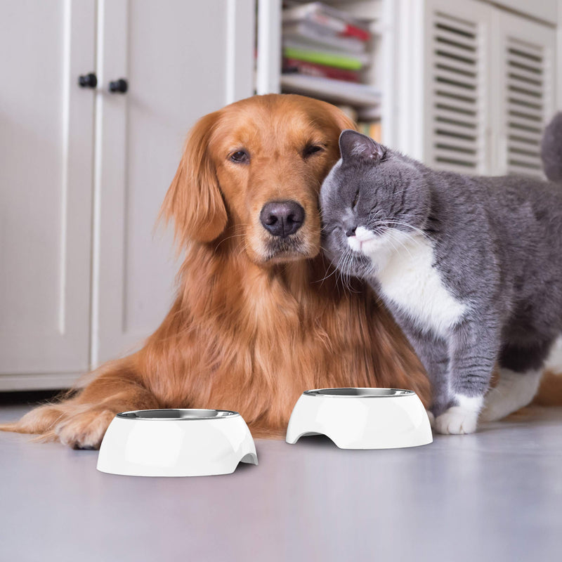 [Australia] - PETMAKER Pet Bowls – Raised Stainless Steel & Plastic Nonslip Rubber Bottom Food & Water Station for Pets White 6 oz 