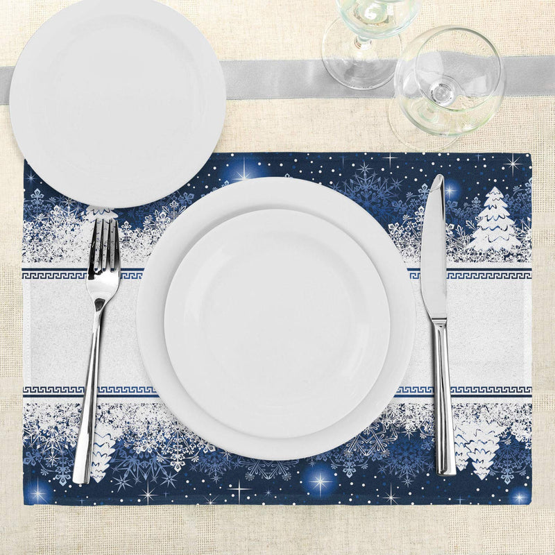 Ambesonne Christmas Place Mats Set of 4, Frosty Winter Theme Border Abstract Vibrant Trees and Stars Yuletide Artwork, Washable Fabric Placemats for Dining Table, Standard Size, Blue White - PawsPlanet Australia
