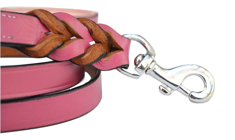 [Australia] - Soft Touch Collars - Luxury Handmade Braided Leather Dog Leash - The Capri Collection - 6 Feet x 3/4 inch Pink/Light Pink Handle 