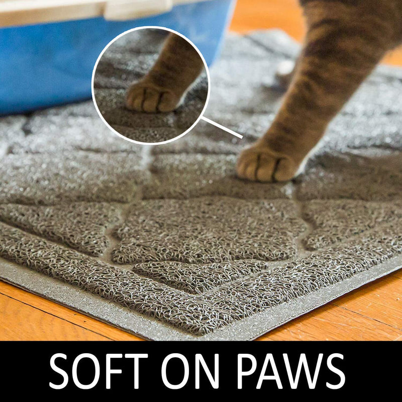 Premium Large Cat Litter Mat 35" x 23", Traps Messes, Easy Clean, Durable, Litter Box Mat with Scatter Control - Soft on Kitty Paws Gray - PawsPlanet Australia