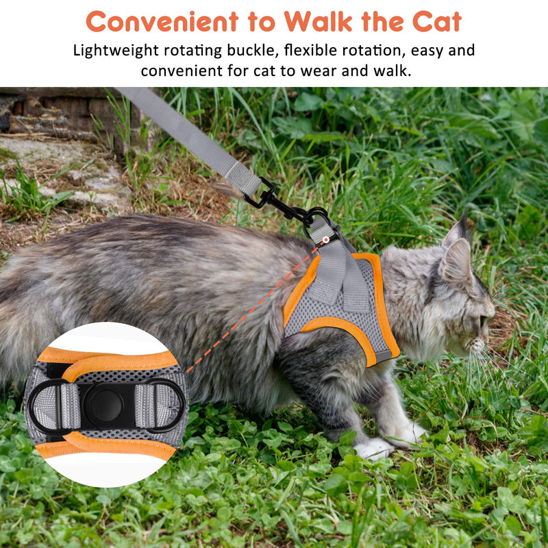 FAYOGOO Cat Harness and Leash for Walking Escape Proof, Adjustable Cat Leash and Harness Set, Lifetime Replacement, Lightweight Kitten Harness, Easy Control Breathable Cat Vest with Reflective Strip Medium (fit cats 5.5-11lbs) Grey - PawsPlanet Australia