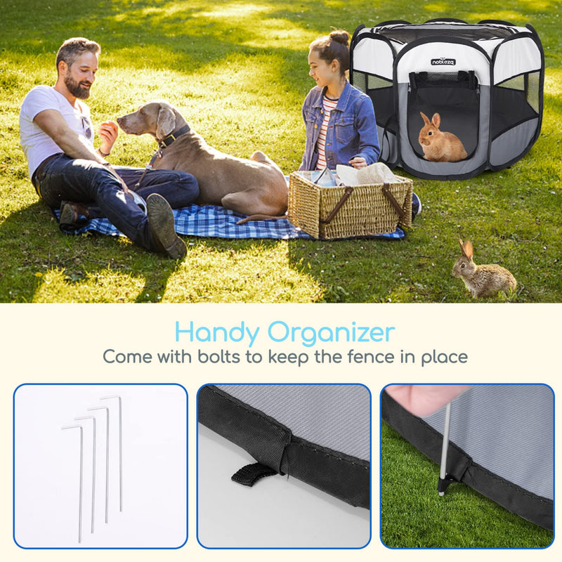 Nobleza - Puppy Playpen Animal Playpen Foldable for Dogs, Oxford Waterproof Playpen Animal Playpen for Dogs Rabbits Guinea Pigs Cats for Indoor or Outdoor Use, 92x92x58cm L92*W92*H58cm Beige & Gray - PawsPlanet Australia
