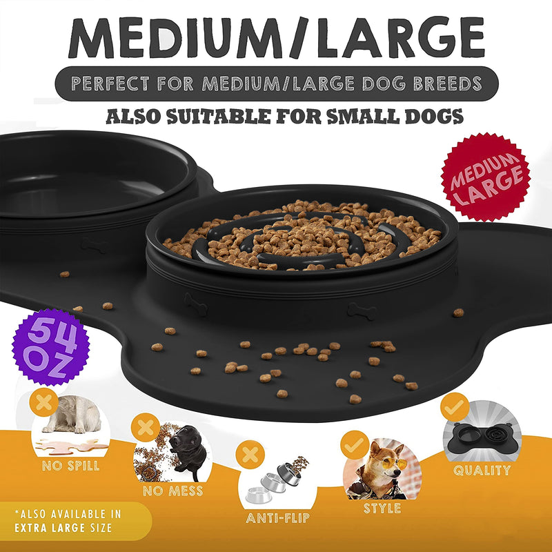 SIMOEFFI Slow Feeder Dog Bowls Cat Slow Feeder 21 x 15 x 2 Inch 3-in-1 Food & Water Dog Bowls 54 Oz Slow Eating Puzzle Bowl No-Spill Non-Skid Bowls for Large Dogs Black - PawsPlanet Australia