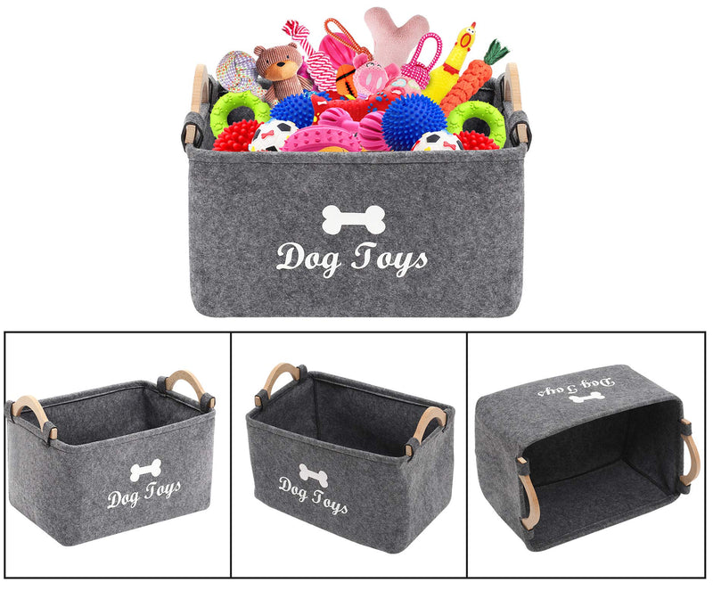 Geyecete dog toy basket storage Bins - with Wooden Handle,puppy toy box storage Basket/Bin Kids Toy Chest Storage Trunk(Grey) 38*25* 18cm Grey - PawsPlanet Australia