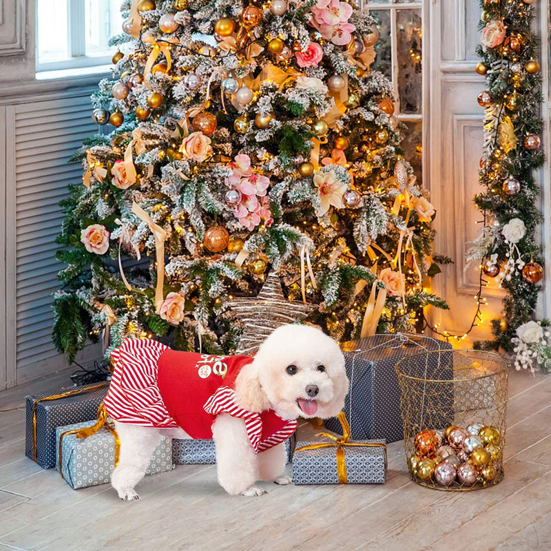 [Australia] - EXPAWLORER Dog Christmas Dresses for Small Dogs and Puppies, Girl Dog Dress Shirt Santa's Favorite Holiday Party Clothes Warm Cotton Skirt Large 