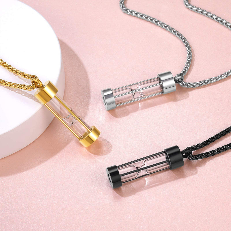 FindChic Waterproof Cremation Jewelry for Human Ashes Dog Cat Pet Memorial Necklace with Filling Kit Stainless Steel Vial Urn Necklace 01.hourglass-black 01. No Customise - PawsPlanet Australia