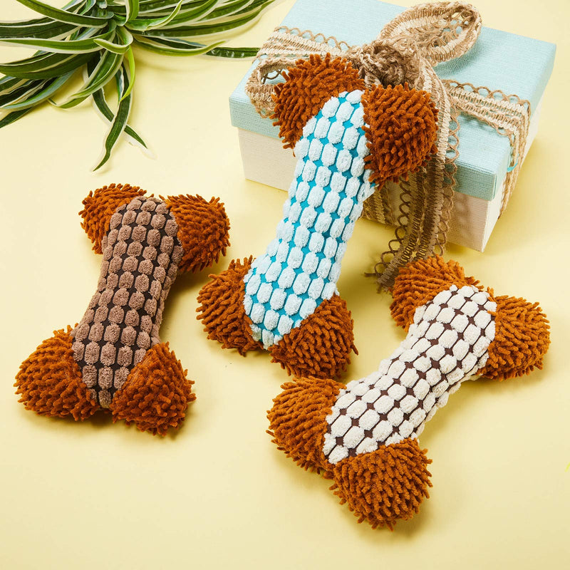 SKYLETY 3 Pieces Dog Chew Toy Soft Bone Shaped Dog Interactive Toy Durable Plush Dog Toys Throw Toy for Small and Medium Dogs Aggressive Chewers - PawsPlanet Australia