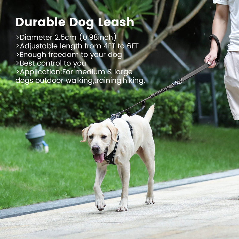 IOKHEIRA dog leash, 1.2m to 1.5m adjustable nylon classic dog leash with buffer bungee system, car seat belt and short training leash midnight - PawsPlanet Australia