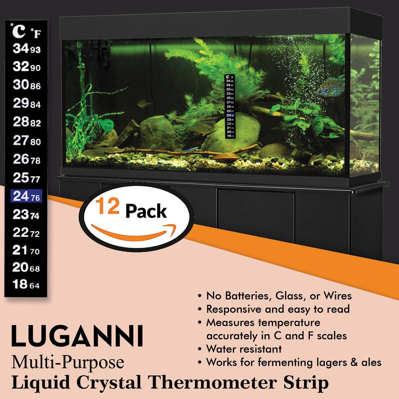 [Australia] - Luganni, Stick-on Thermometer Adhesive Strip Essential for Fermenting, Kombucha, Beer, Tea, Brewing, Fish and Reptile Tanks 64-93°F Range - 12 Pack 