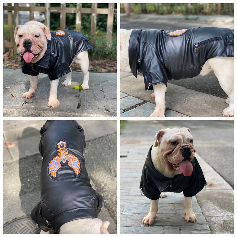 Lovelonglong Cool Dog Leather Jacket, Warm Coats Dogs Windproof Cold Weather Coats for Large Medium Small Dogs With Eagle Embroidery Black B-S B-S (Bulldog -25lbs) Black-Eagle - PawsPlanet Australia