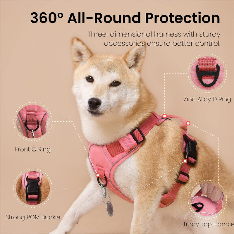 Pawaii Dog Harness, No-Pull Pet Harness with Pet ID Tag, No Choke Front Lead Dog Reflective Harness, Adjustable Soft Padded Pet Vest with Easy Control Handle for Small to Large Dogs S (Chest: 17.5"-20.5'') Pink - PawsPlanet Australia