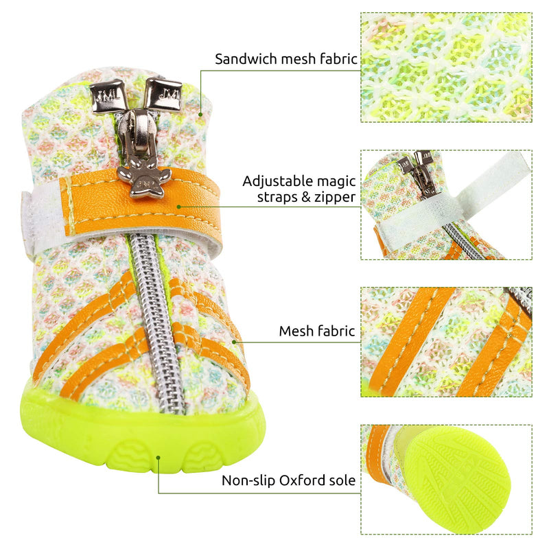 Zuozee Breathable Dog Shoes Mesh Pet Boots Waterproof Pet Sandals with Anti-Slip Sole and Zipper Closure Durable Pet Paw Protector for Small & Medium Dogs 4pcs/Set 1#:1.38"x1.06"(L*W) Green - PawsPlanet Australia