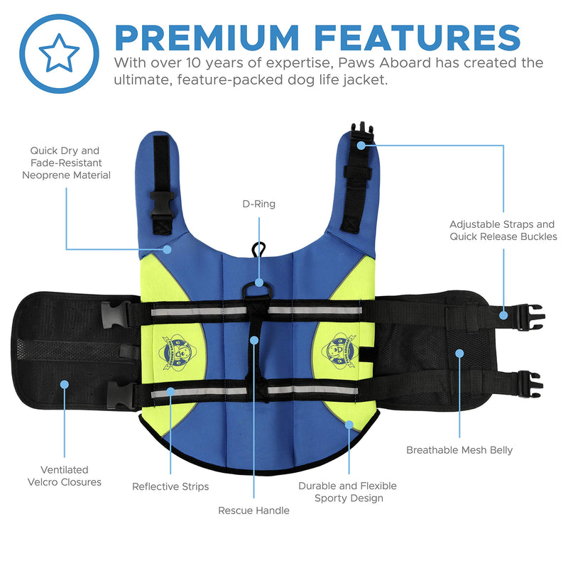 Paws Aboard Pet Life Jacket 1 Blue & Yellow Medium - PawsPlanet Australia