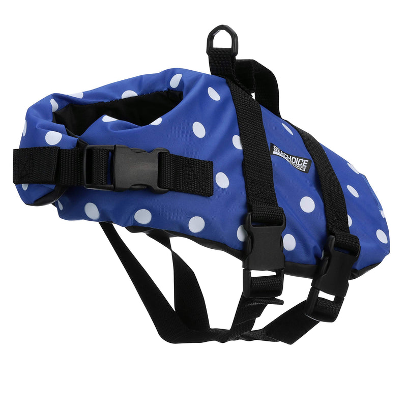 [Australia] - Seachoice 86270 Dog Life Vest - Adjustable Life Jacket for Dogs, with Grab Handle, Blue Polka Dot, Size XS, 7 to 15 Pounds 