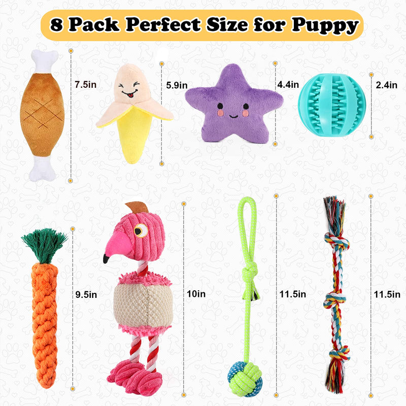 8 Pack Puppy Toys, Squeaky Plush Dog Toys for Small Dogs, Cute Puppy Teething Chew Toy, Indestructible IQ Treat Ball and Safe Ropes Toys - PawsPlanet Australia