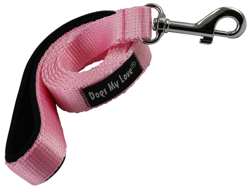 [Australia] - Dogs My Love 4ft Long Neoprene Padded Handle Nylon Leash 4 Sizes Pink Large - 3/4" Wide 